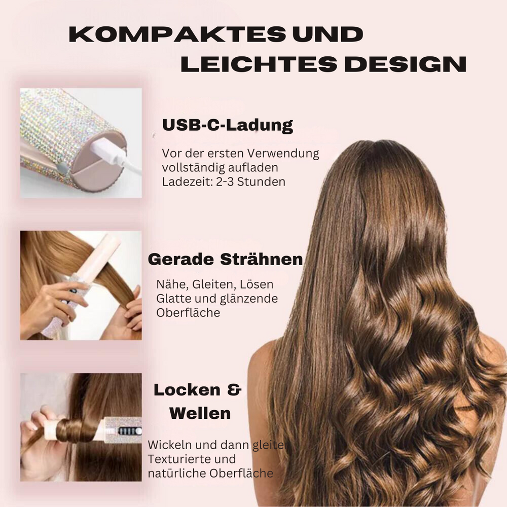 Glanz Styler – Kabelloses Glätteisen mit Glitzer für unterwegs